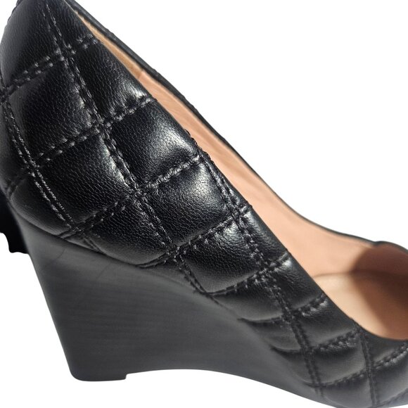 Tory Burch Womens Quilted Leather Wedges Black 7.5M | Quiet Luxury Old Money Min - Picture 6 of 11